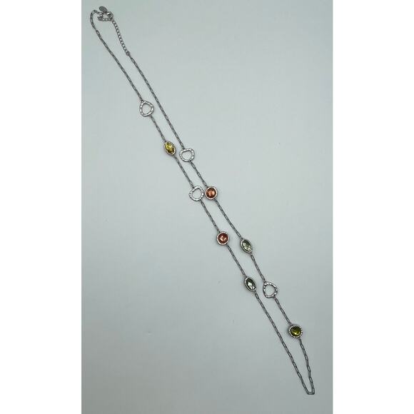 Lia Sophia Bezel Set Faceted Crystal Pink Green Yellow Silver Tone 42" - Picture 2 of 5